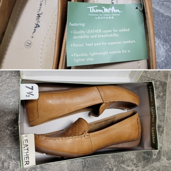 Vintage 90s y2k Thom McAn Camel Leather Square Moc Toe Basket Weave Loafers 7.5 - Picture 9 of 9